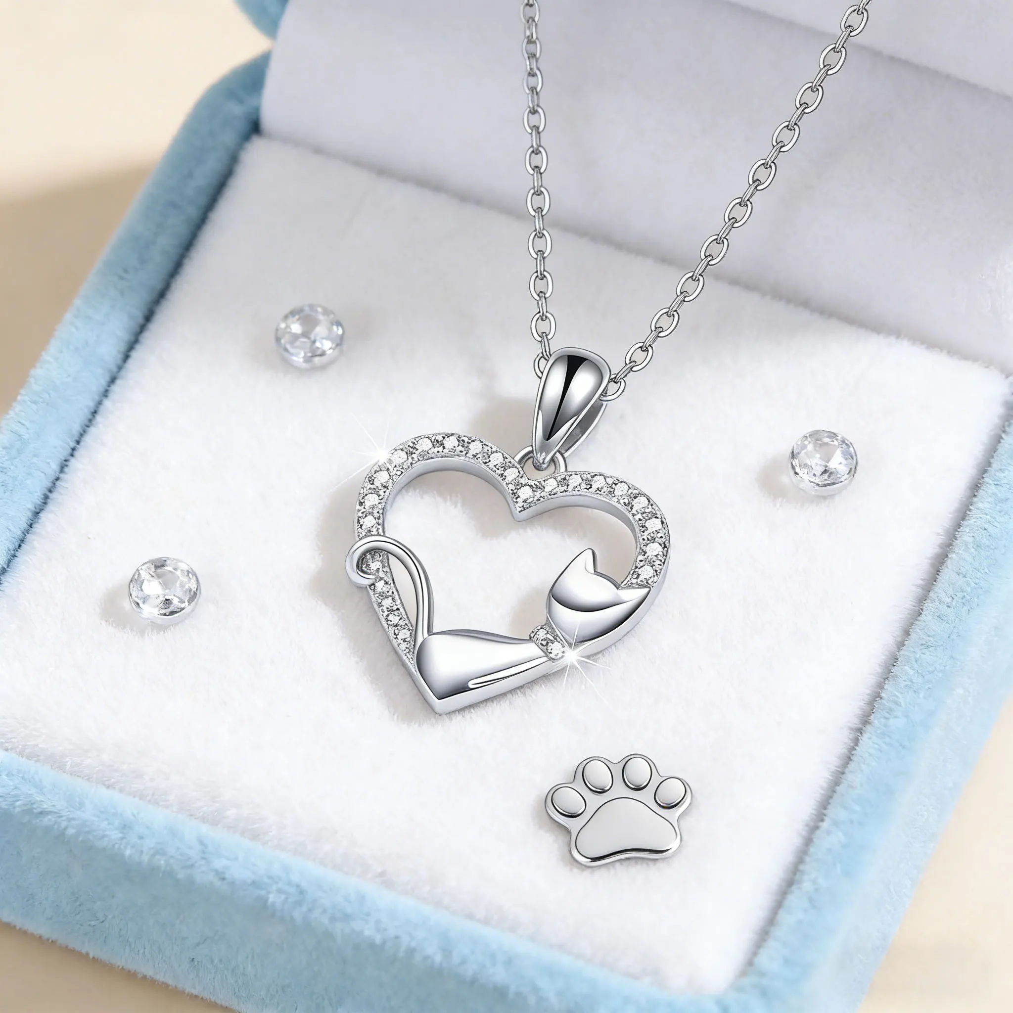 

Cat-Shaped Cute Kitty Necklace 1Pc - Interlocking Hearts Jewelry Gift for Cat Lovers Casual Wear
