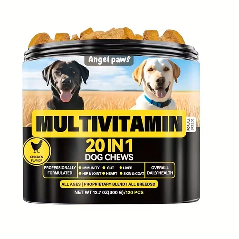 【20-in-1】Dog Multivitamin Chewable-Supplements for Hip & Joint Health, Skin & Coat-120 Chicken  Chews
