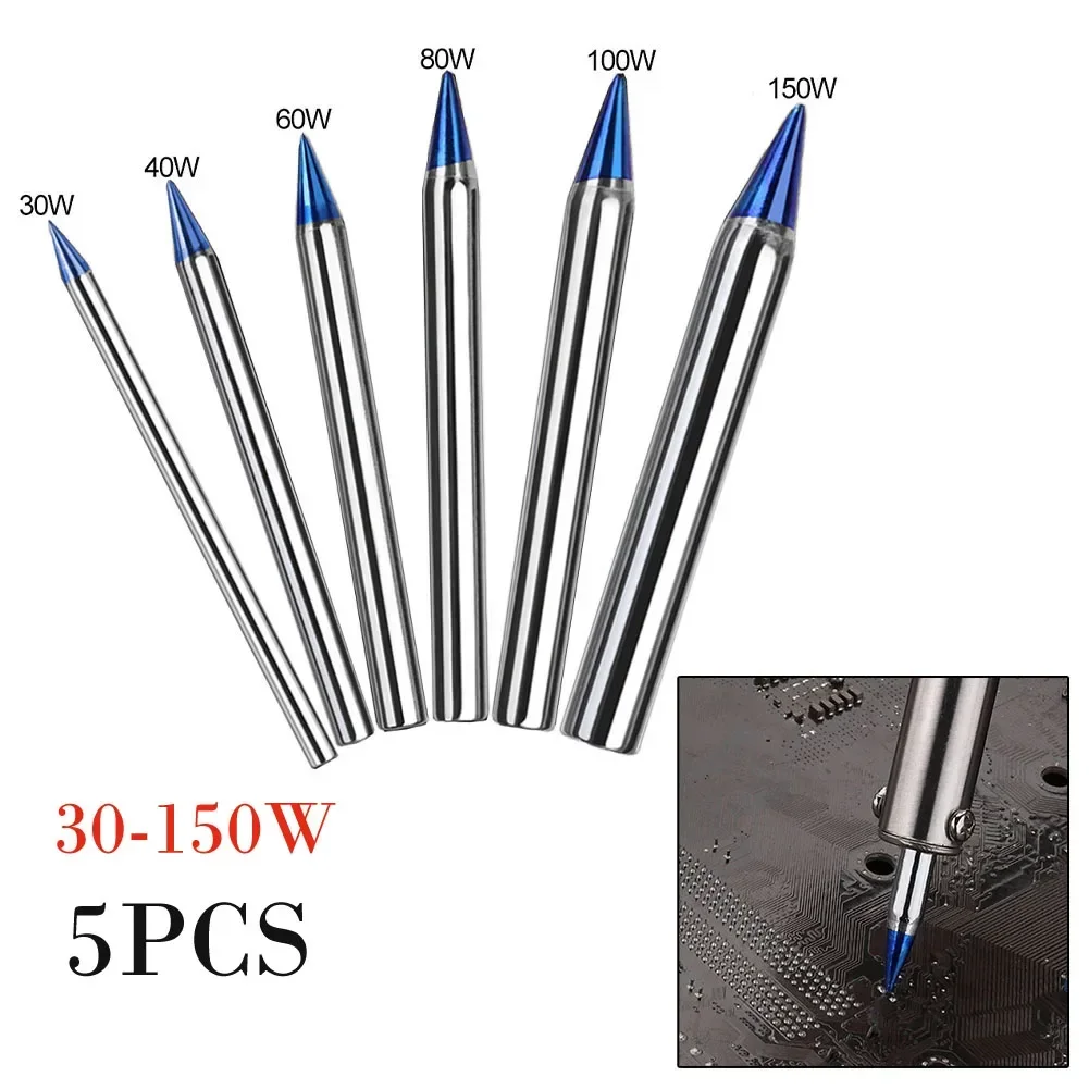 5PCS 30-150W Blue Pointed Welding Tips External Heat Soldering Iron Lead-Free Solder Hot Bare Copper Soldering Iron Welding Tool