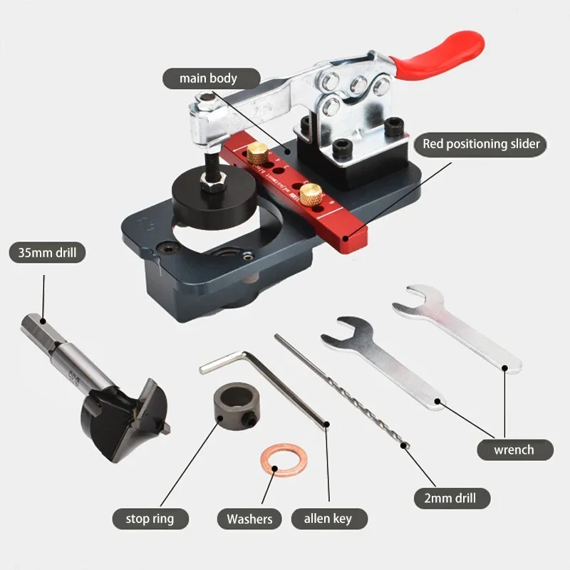 Kit de plantilla perforadora de bisagra de 35mm, herramientas de abridor de agujeros, plantilla perforadora de aleación de aluminio para puertas de gabinetes, herramientas manuales de carpintería DIY