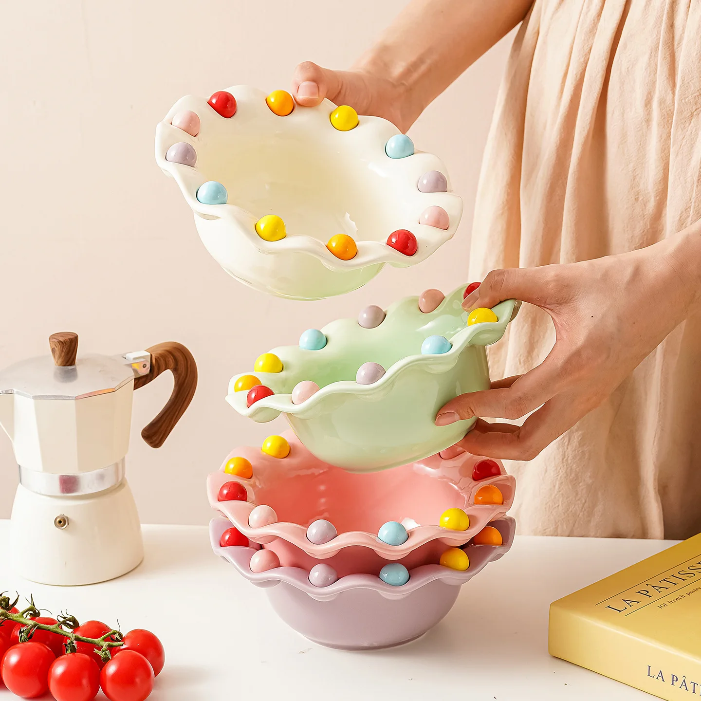 Dessert Ceramic Fruit Bowl, Cute Colorful Polka Dots, Home Candy Plate, Living Room Fruit Arrangement Plate