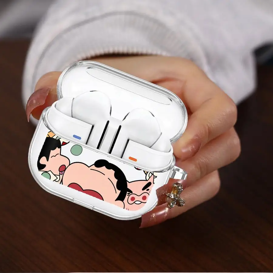 Case For Samsung Galaxy Buds 3Pro 4 Pro 2Pro 2 Live 3 FE 4Pro Clear Earphone Cases Cover With Hook Crayon Shin-Chan view 4