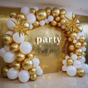 NOVÁ sada bílých a zlatých balónků, girlanda, oblouk, hvězdicový fóliový balónek na svatbu, výročí, narozeninovou párty, dekorace. 10 nejlepší prodej turecké párty dekorace - №7