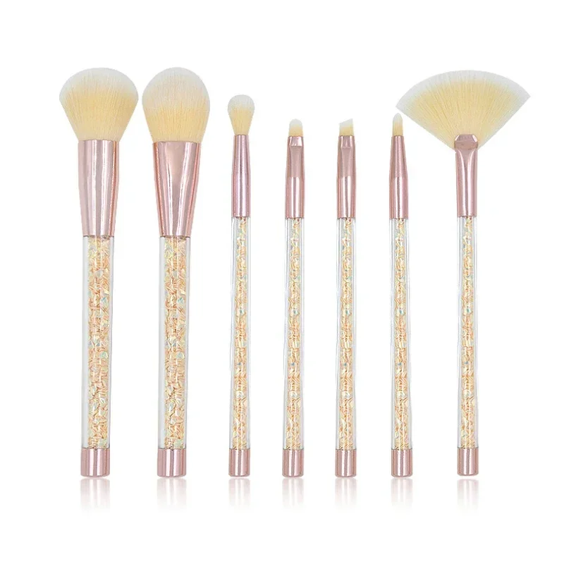 Advanced Rainbow Glitter Makeup Brush Set Diamond Crystal Handle Liquid Foundation Brow Face Makeup Brush Set Dream Girl