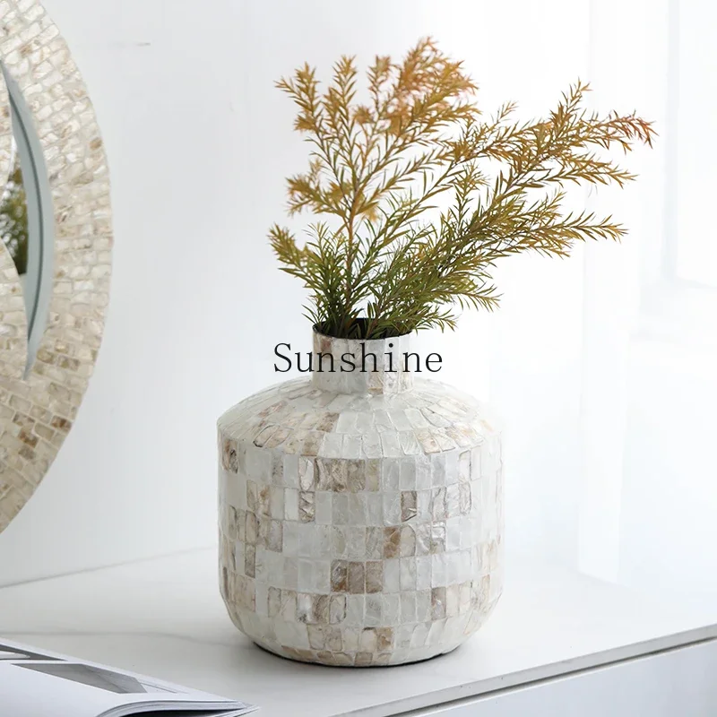 Nordic light luxury imported handmade colored shell vase living room flower arrangement ornament