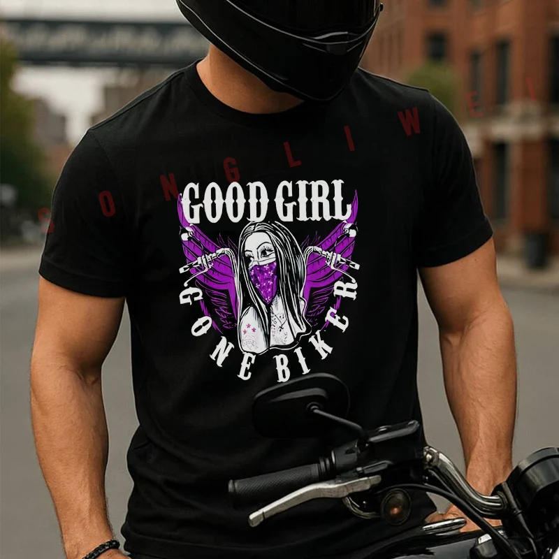 

Good Gril Motorcycle Print Moto Summer Short-sleeved Cotton T Shirt Men Women Streetwear Loose T-shirts
