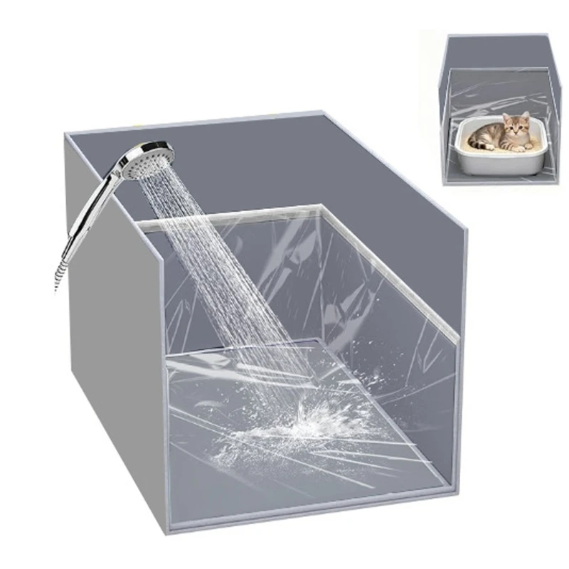 Cats Litter Splash Proof Surround for Indoor Pet Cats, Foldable Enclosure with Removable Waterproof Bottom Mat and Open 3XUF