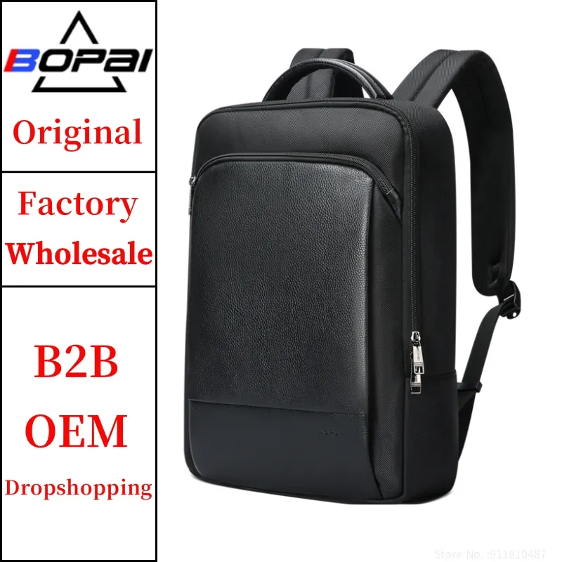 BOPAI Wholesale Custom Logo Travel Cowhide Fur Bag Luxury For Men 15.6 Inch Laptop Office Real Genuine Texture Leather Laptop Ba