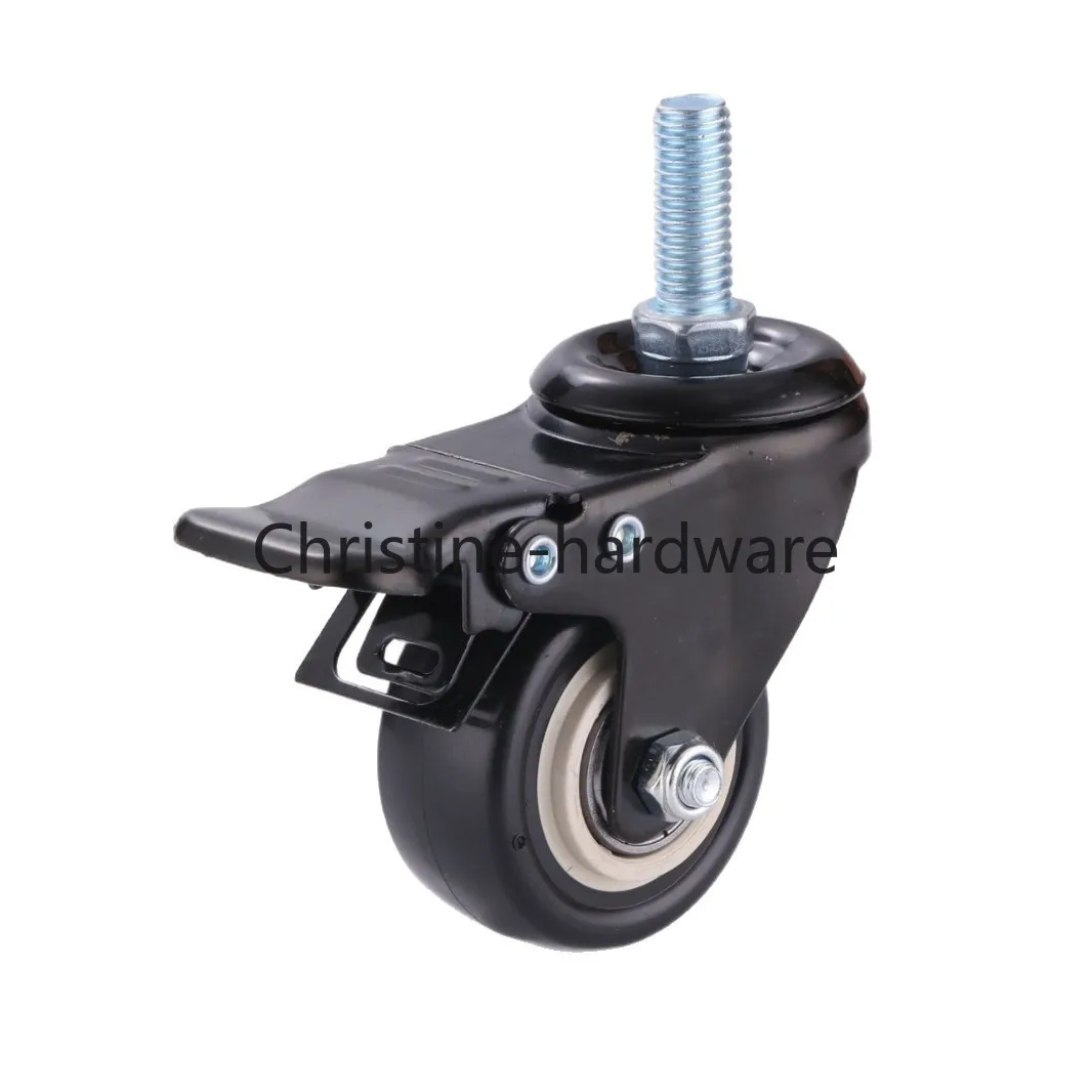 4Pcs Heavy Duty Swivel Caster Wheels M12 Threaded Stem with Brake Trolley Furniture Caster M8/M10 Threaded Stem