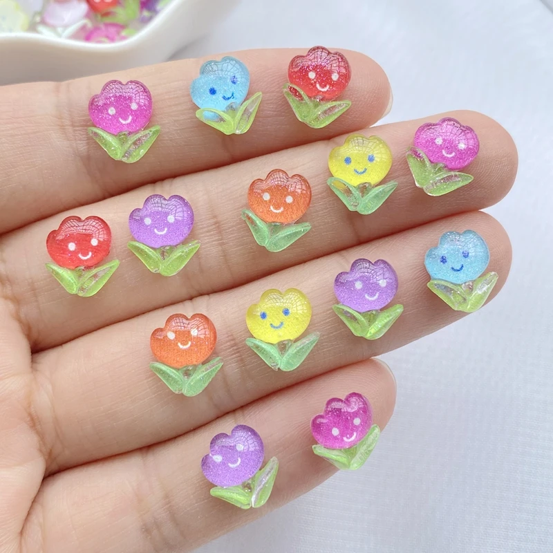 50Pcs New Cute Mini Resin Little Flower Series Flatback Ornament Jewelry Making Manicure Hairwear Accessories