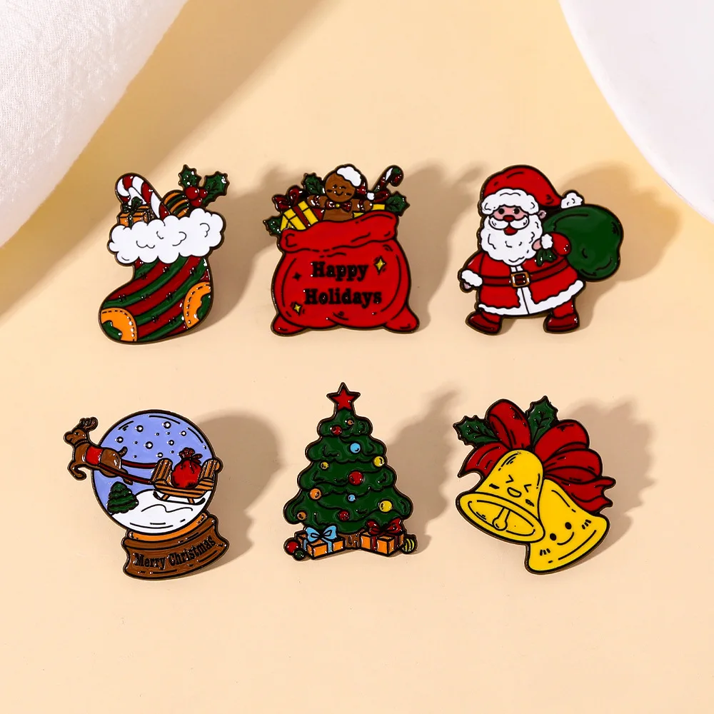 

Cute Cartoon New Christmas Enamel Brooch Creative Santa Claus Snowflake Bell Gift Lapel Pin Badge Backpack Clothing Accessories