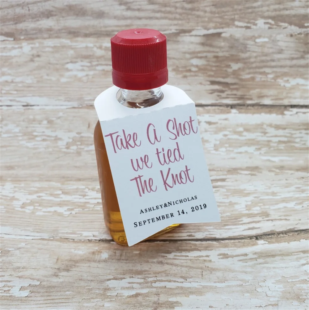 50pcs take a shot we tied the knot, mini liquor bottle tags, liquor bottle hang tag, wedding favor, bridal shower favor, wedding