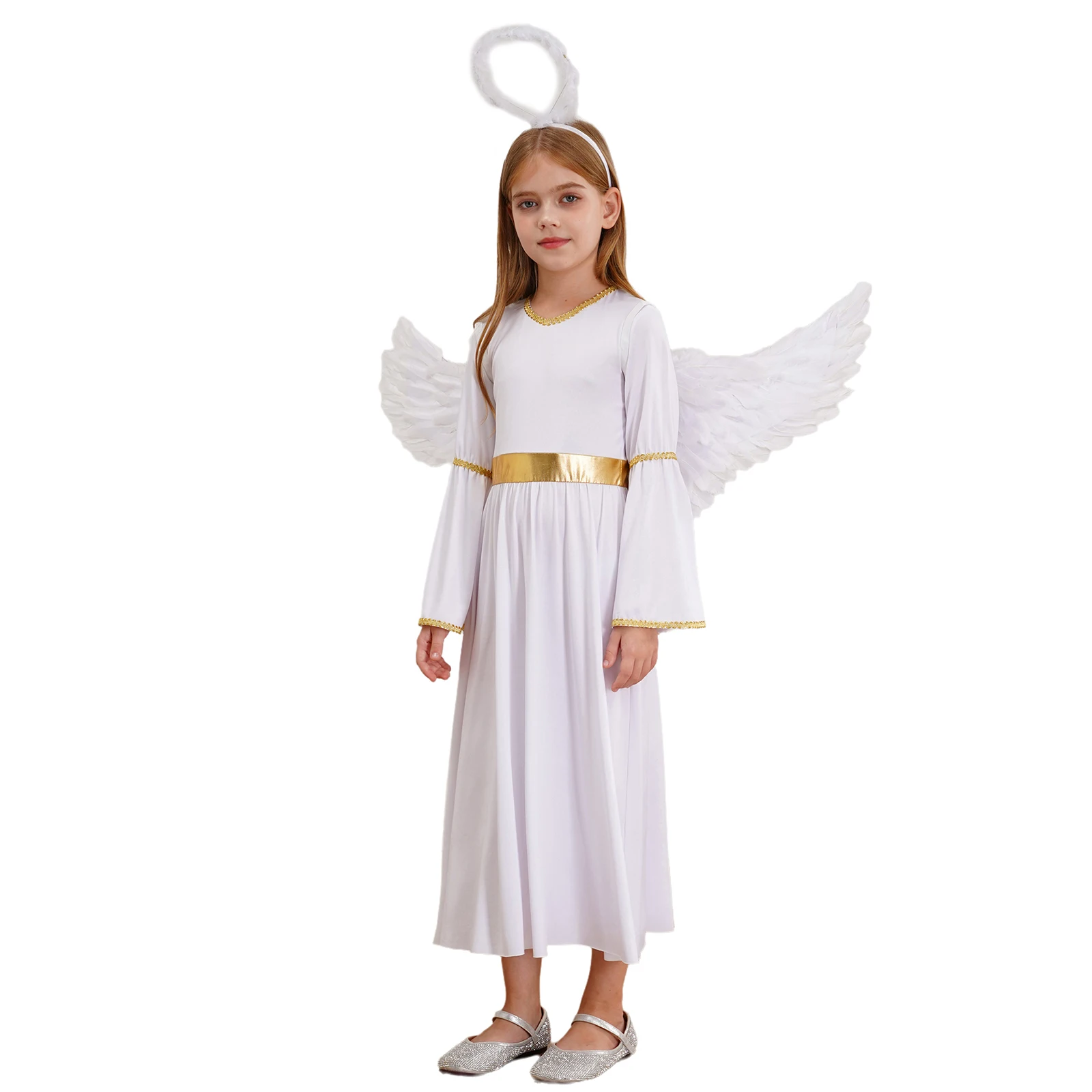 Girls Party Dress Angel Costume White Greek God Robe Princess Cosplay Costumes Role Play Carnival Performance Dress with Wings