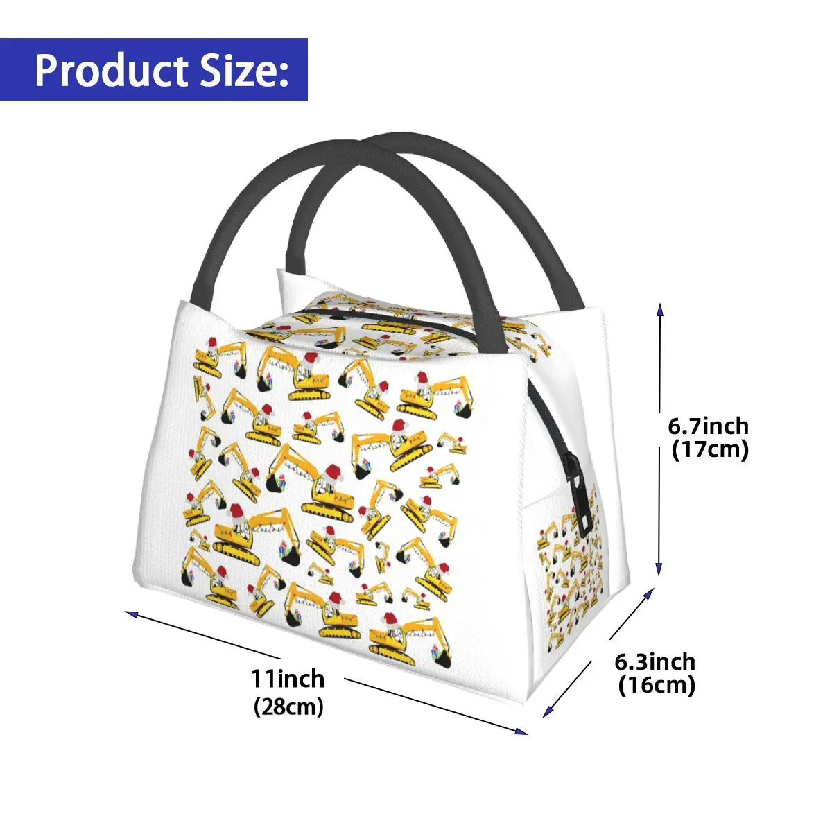 Christmas Excavator Construction Truck Insulated Lunch Bag for Women Bento Storage Food Boxes Cooler Thermal Lunch Box Tote
