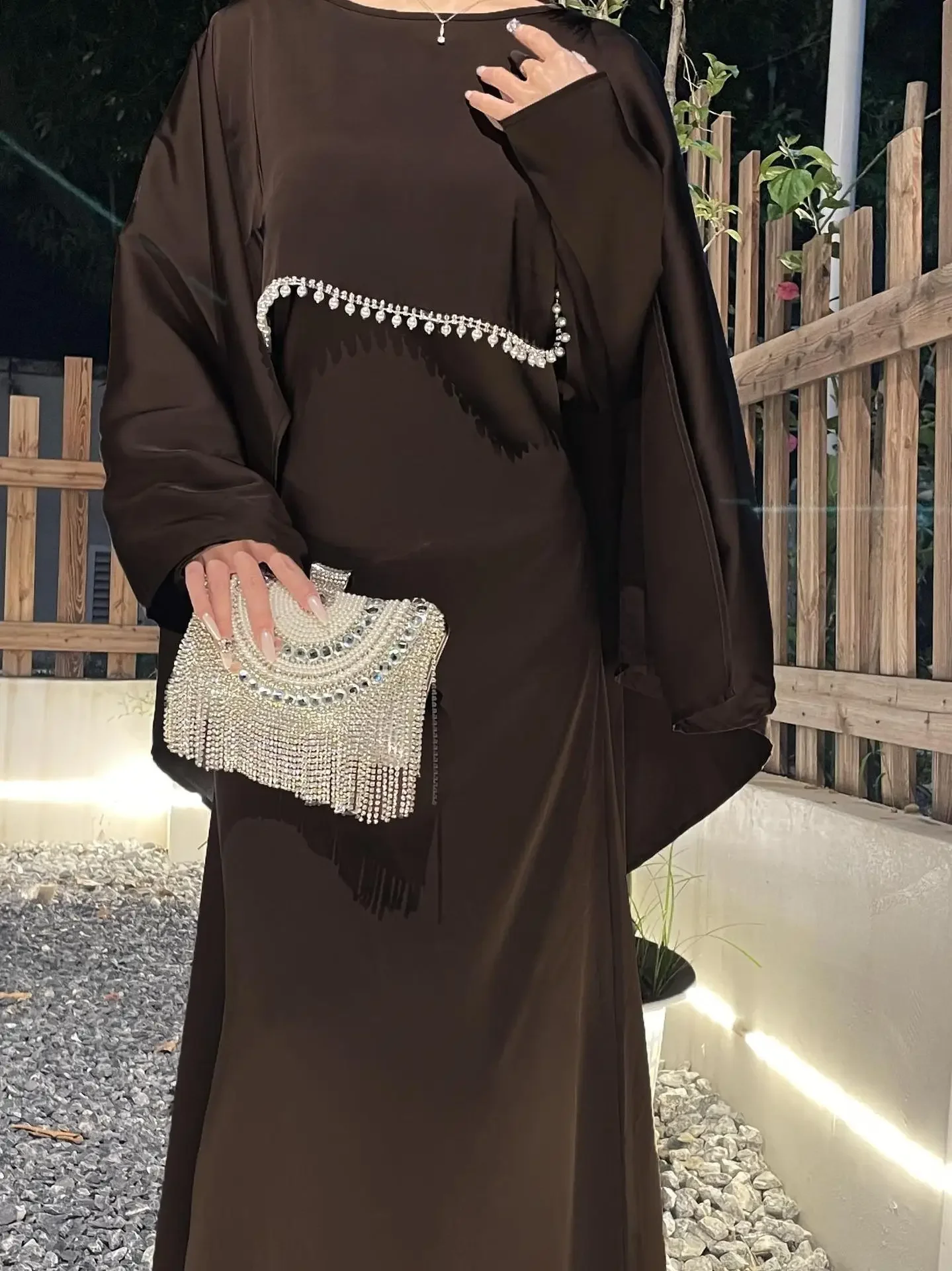 

Satin Dress Robe Abaya Solid Color High Waist Muslim Elegant Simple Women's Cloak Dress Abaya
