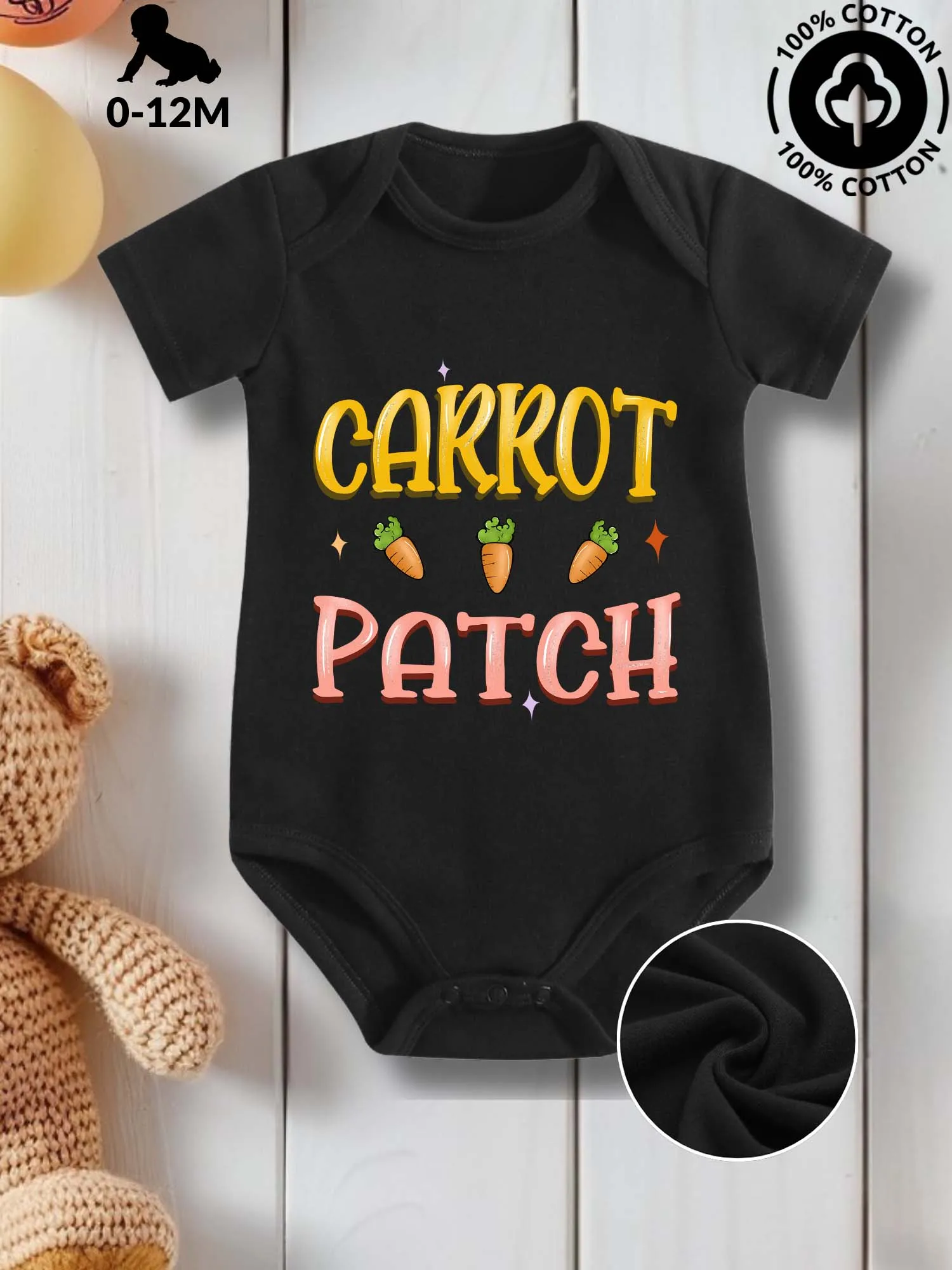 

Carrot Patch Unisex Baby Crawling Suit, Pure Cotton Skin Care Onesie, All-Season Wear Black Bodysuit 190GSM