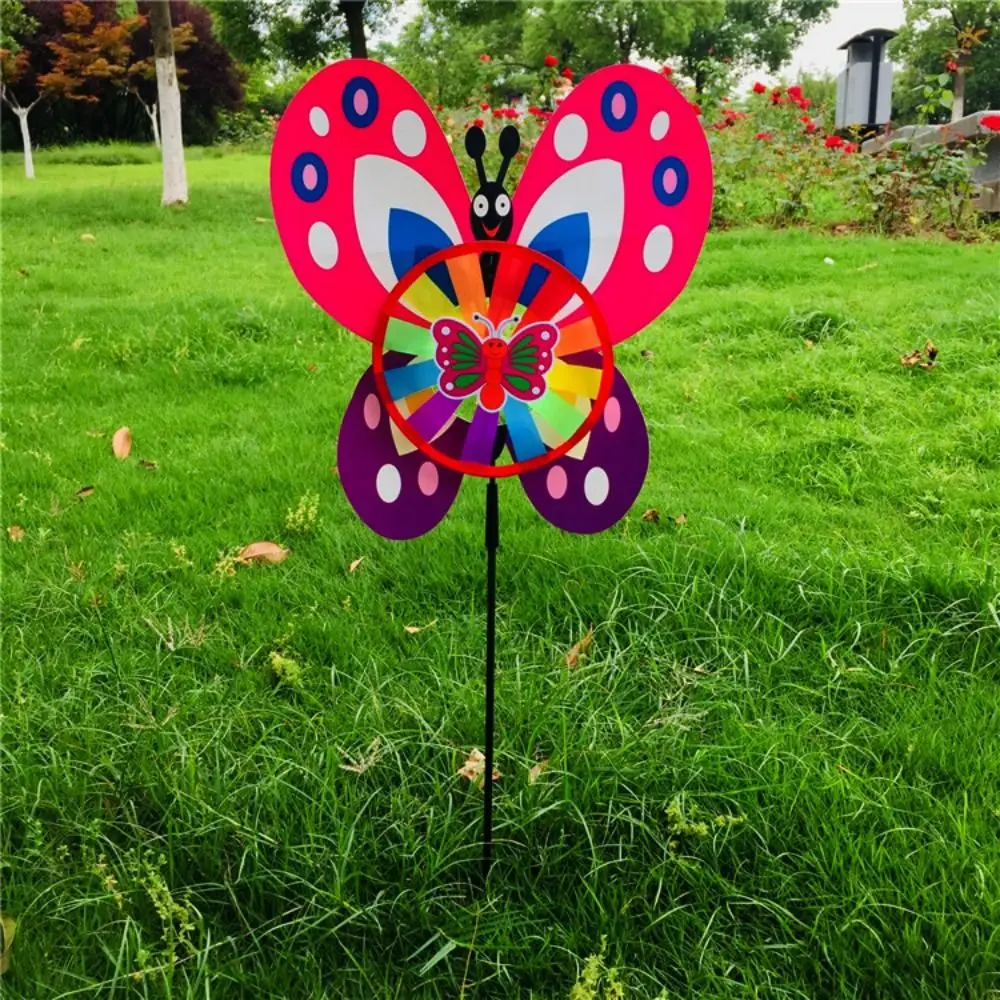 Molino de viento con tallo de cristal de mariposa sellado multiestilos, escarabajo de dibujos animados, pato amarillo, molino de viento colorido de PVC, diámetro de 45cm, colorido