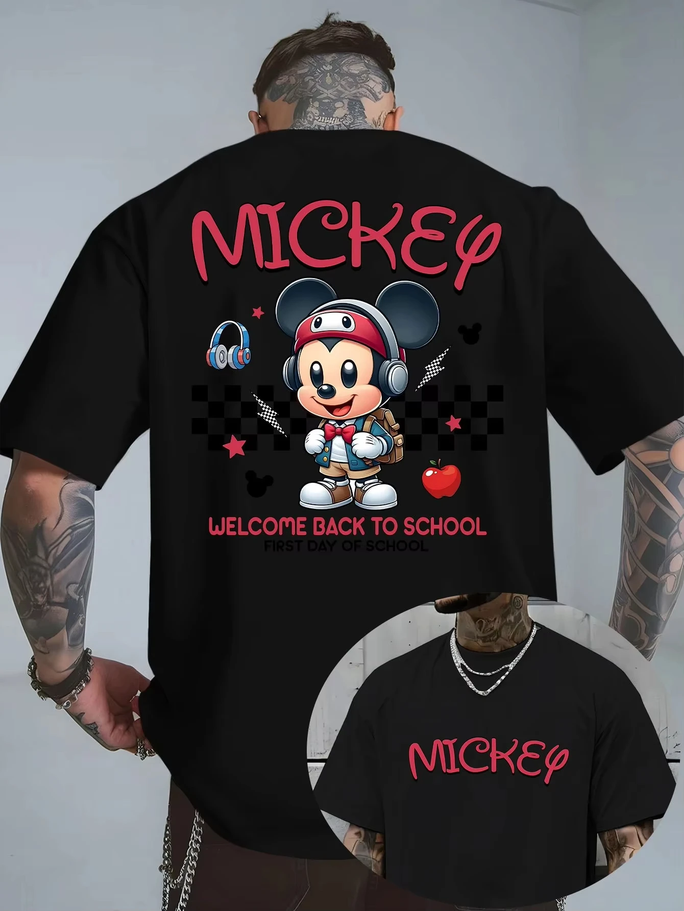 

Summer Men's Disney Mickey Mouse Pattern T-Shirt Daily Leisure and Theme Activities Wear Unisex Cotton Short Sleeve Oversized