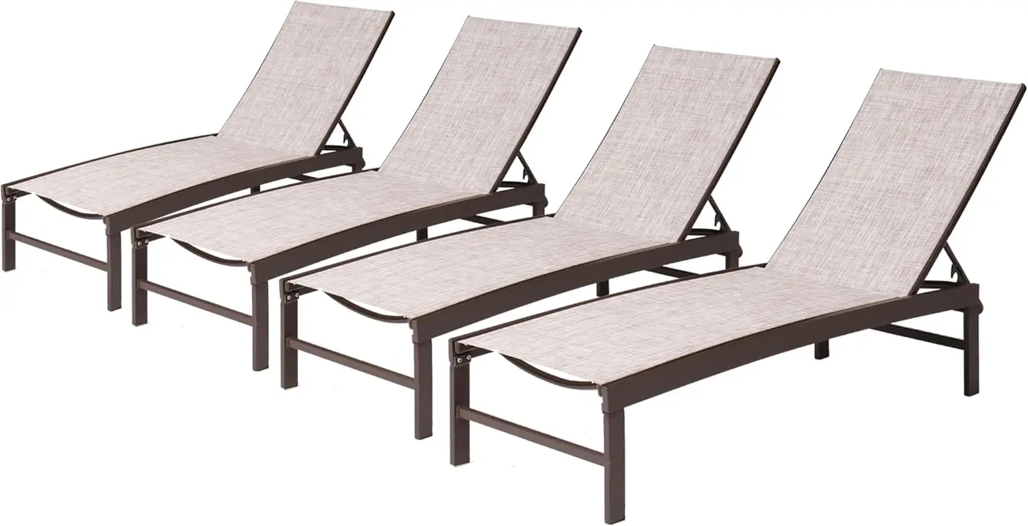

Алюминиевые шезлонги для патио, набор из 4 штук, уличные кресла-реклайнеры, шезлонги для балкона, бассейна