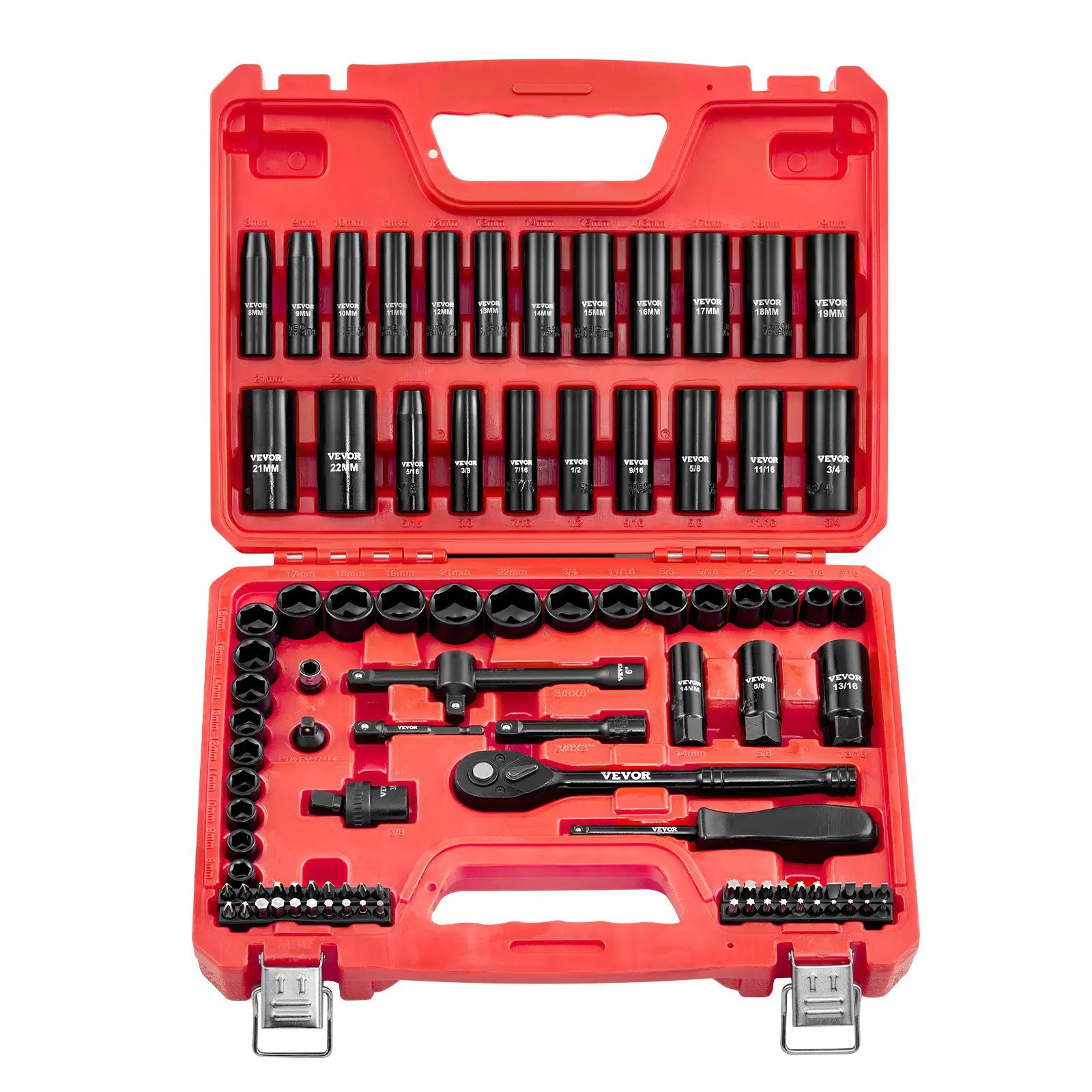 3/8 in Drive Impact Socket Set, 96 Piece, 6 Point Deep & Shallow Impact Sockets, SAE (5/16 in to 3/4 in) and Metric (8 to 22