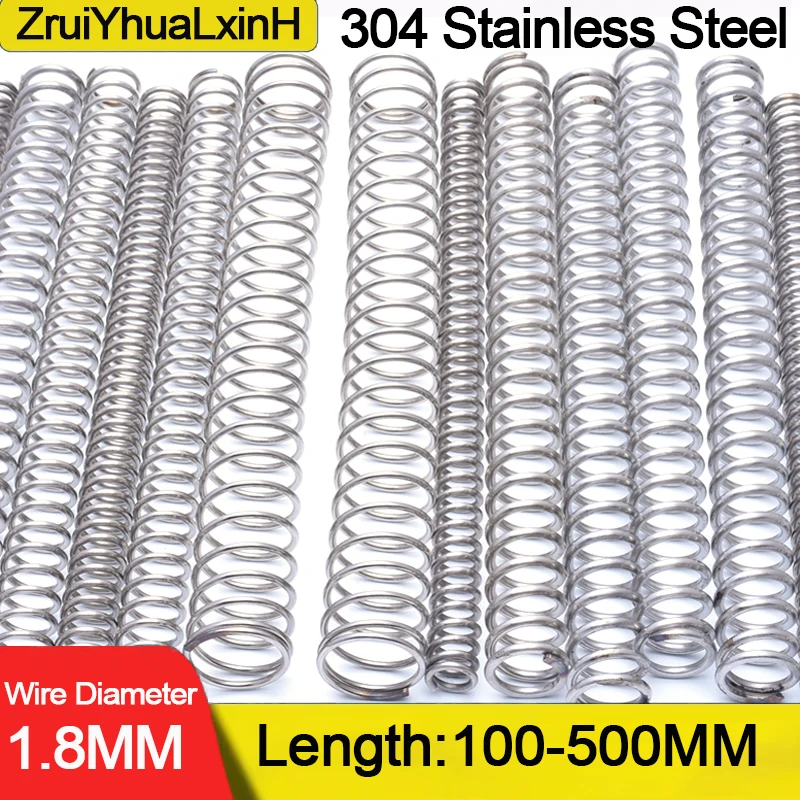 

1.8mm 304Stainless Steel Compression Springs -10-27mm OD 100-500mm Length ; Corrosion Resistant Coils for Marine/Industrial/Auto