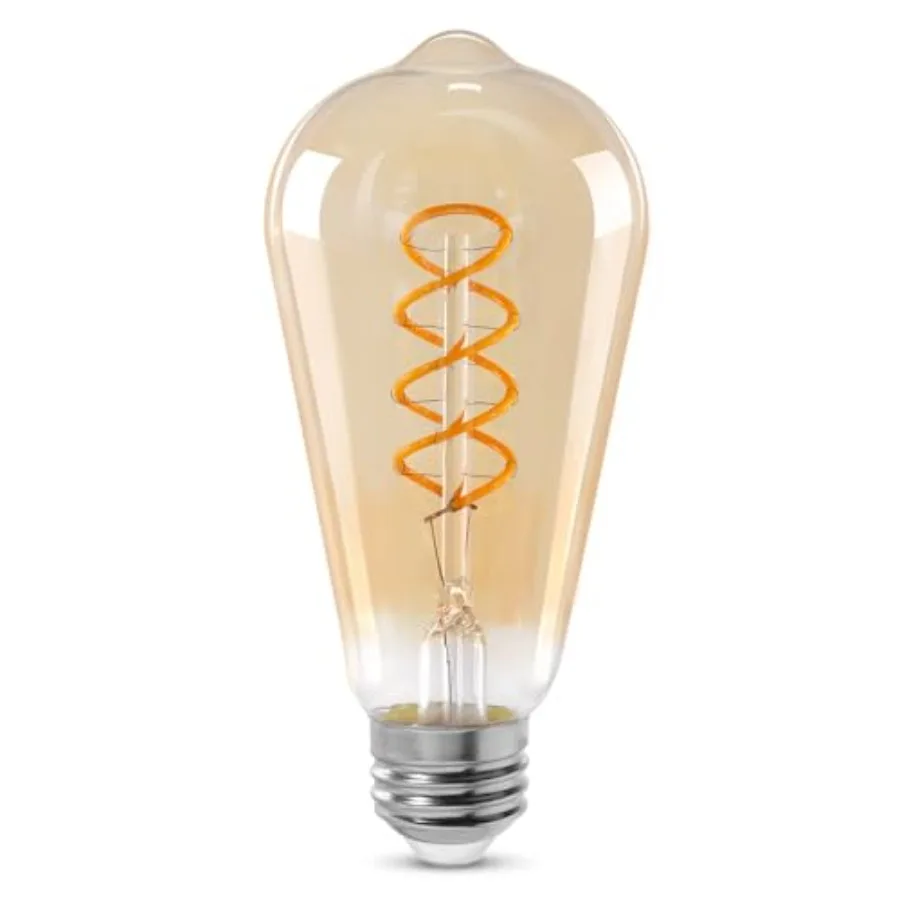 ST64 LED E26 Vintage Edison Light Bulbs, Light Amber Glass, Dimmable, 4W 40W Equivalent 300 Lumens, 2500K Warm White, Spiral Fi