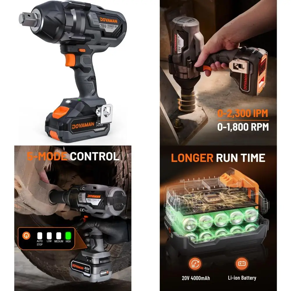 Avvitatore a percussione a coppia elevata 3/4 senza fili da 20 V, 1650 piedi libbre, 5 modalità, batteria da 4,0 Ah, senza spazzole, potente strumento di coppia