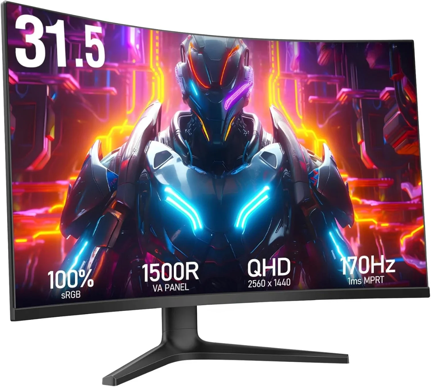 home.home.32 inch Curved Gaming Monitor - QHD (2560 x 1440) 2K Display, 170Hz 144Hz Monitor, 1500R Curvature, 1ms, HDR10, Adapti