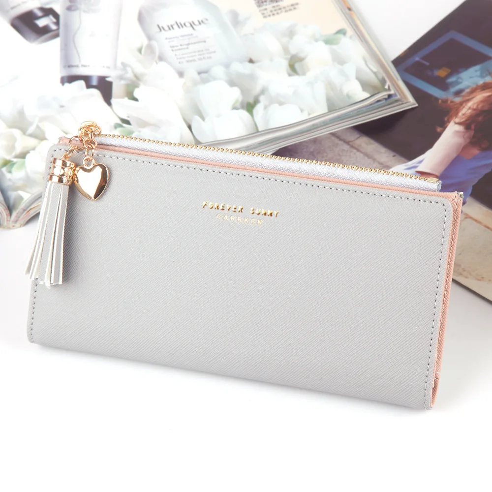 Fashion Long Wallet Slim Ladies Clutch High Quality Card Holder Buckle Tassel Leather Wallet