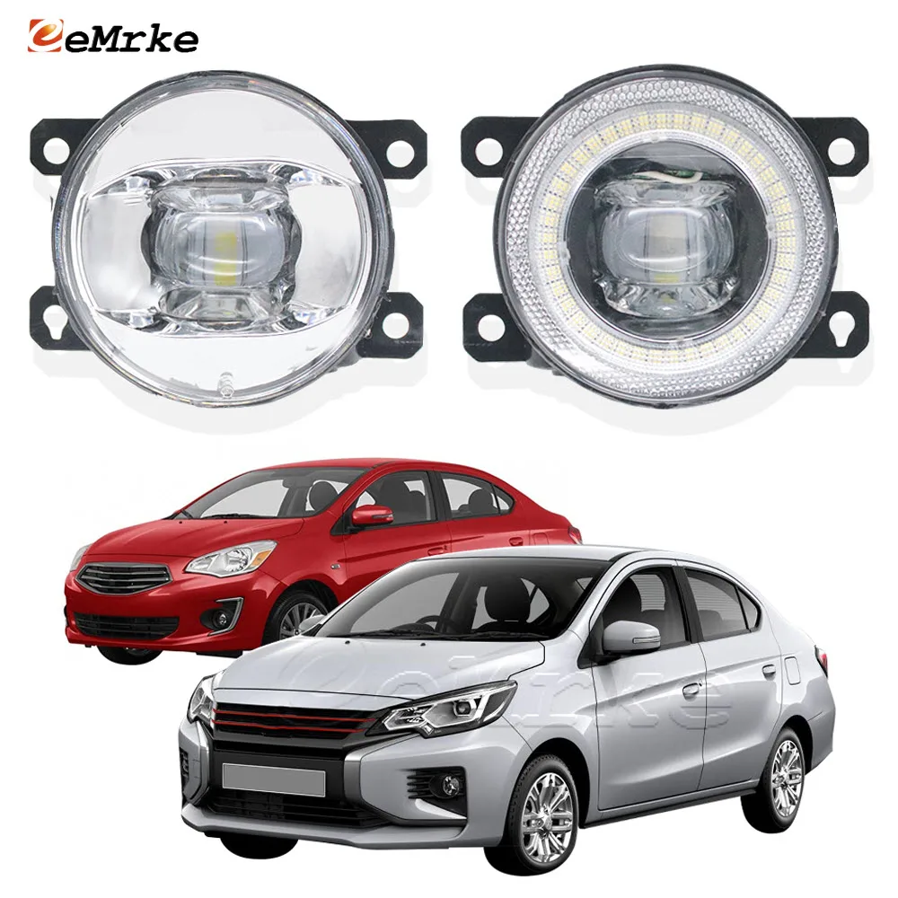 2x Led Car Fog Lights Assembly 15W for Mitsubishi Attrage Mirage G4 Saloon VI 2013-2023 Angel Eye DRL Ring Daytime Running Light