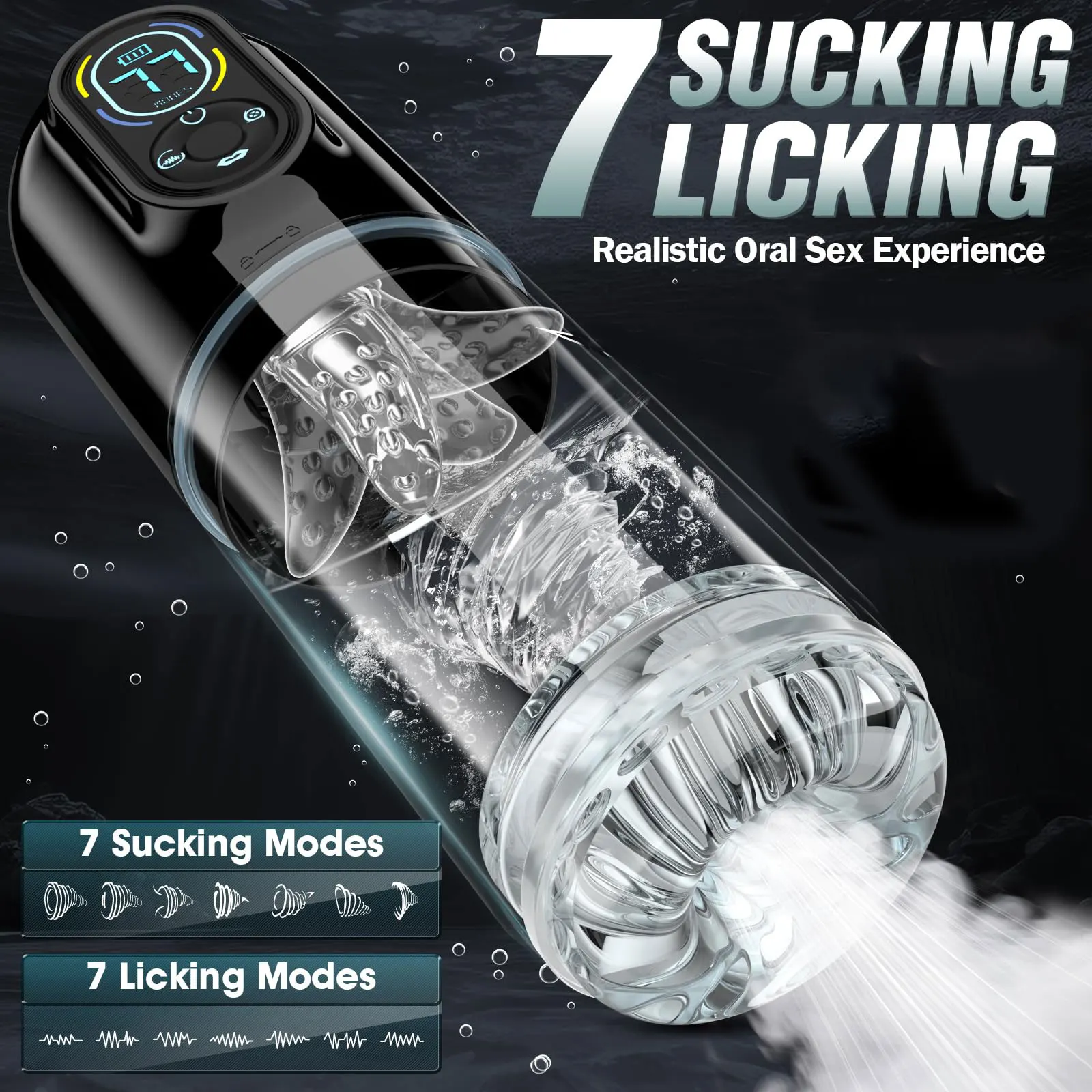 New LCD Automatic Male Mastubator Penis Pump With 7 Vibrating Rotating Thrusting & Licking Modes Pocket Pussy Sex Toys for Men view 3