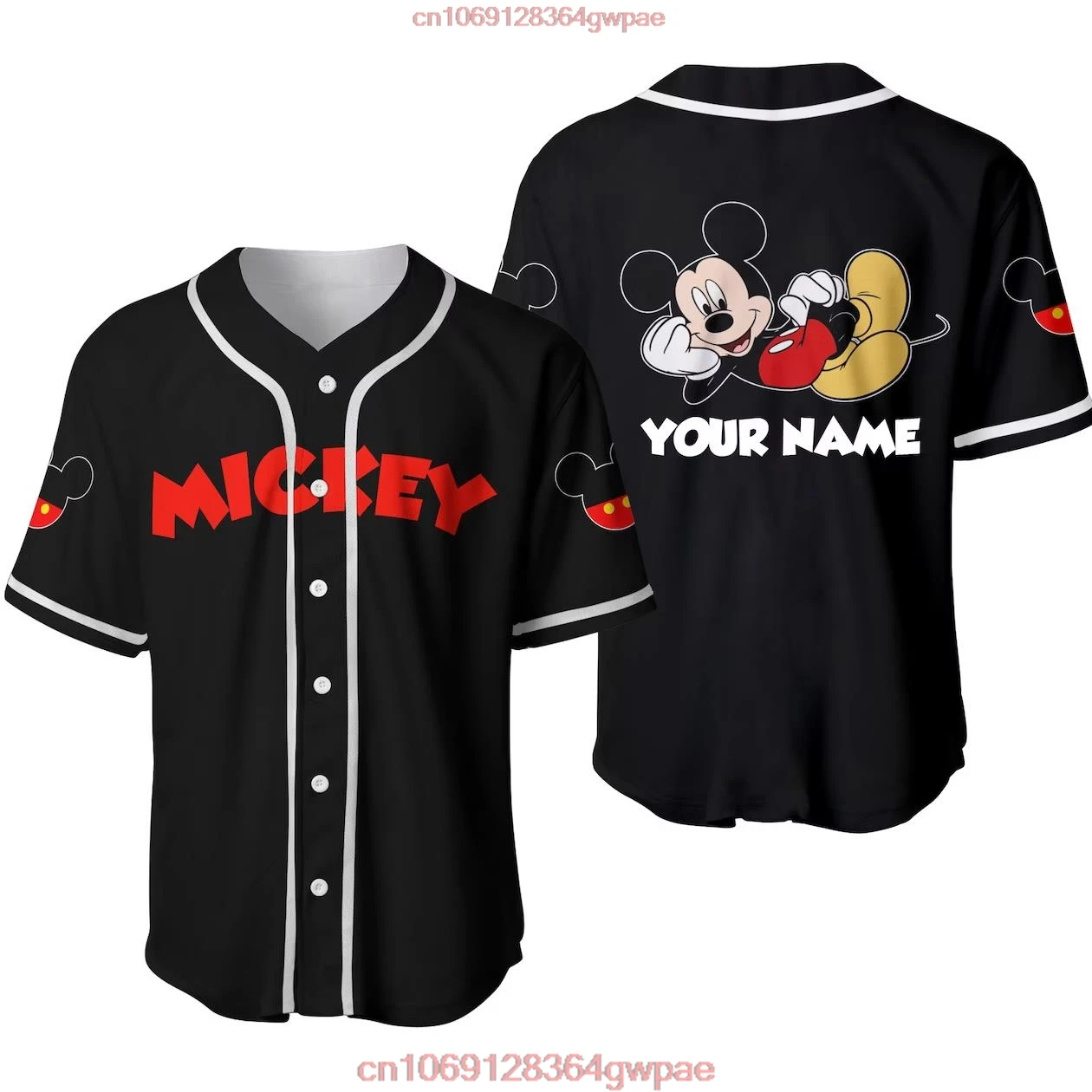 Disney Baseball Jersey Custom Name Men\'s Mickey Baseball Jersey Fashionable Disney Short Sleeve Hawaiian Shirt Track Top