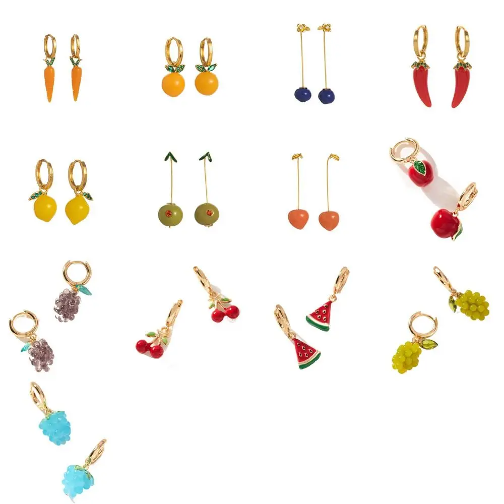 

Jewelry Accessories Fruit and Vegetable Earrings Lip Starfish Charms Ear Buckle Fashion Design Alloy Enamel Hoop Earrings Lady