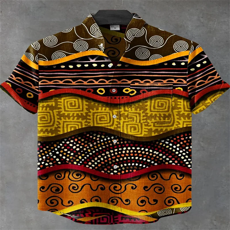 Vintage Abstract Ethnic Rhombus Floral Geometric Stripe Art Print Casual Linen Button Shirt Fast Shipping