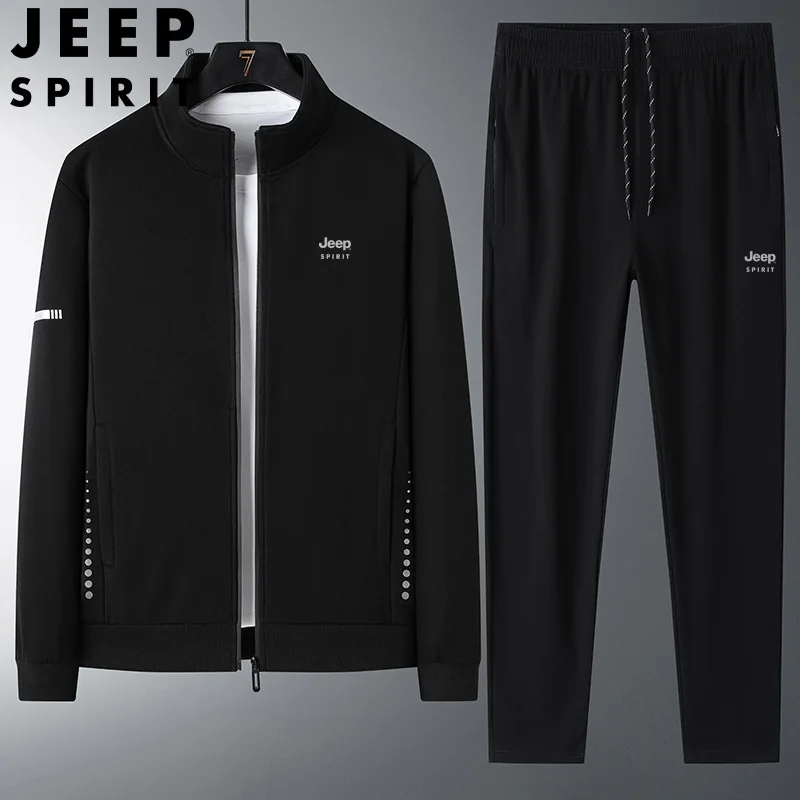 JEEP SPIRIT Sport Suit Men Cotton Autumn Middle-aged Men\'s Loose Casual Sportswear High Quality