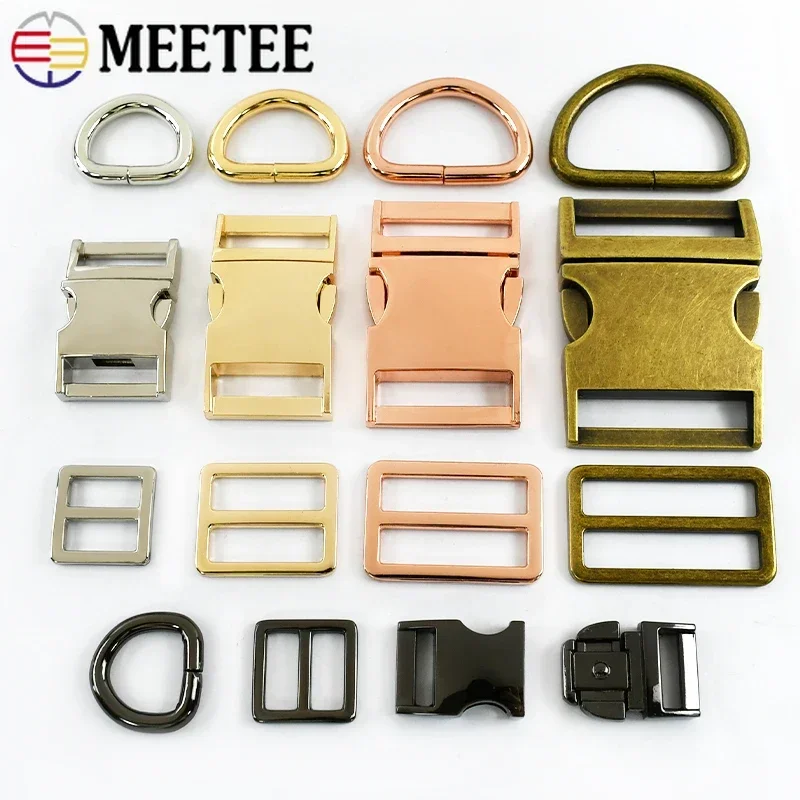 

2Sets 15-38mm Metal Release Buckle D Ring Tri Glide Slider Backpack Strap Adjuster Clasp Dog Collar Hook DIY Bag Accessories
