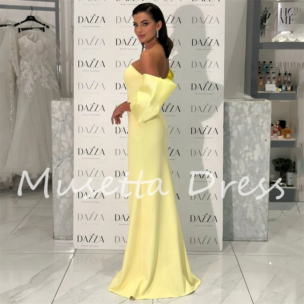 Musetta geel off-the-shoulder zeemeermin avondjurk open rug strapless trein formele prom feestjurk فسات dhásadroة op maat