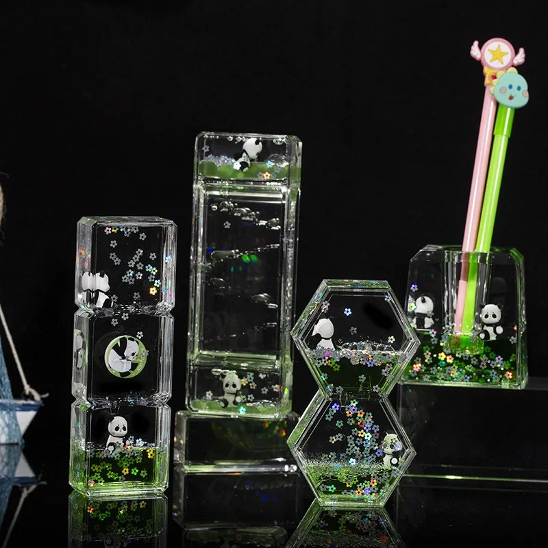 Decoration Cute Panda Decompression Oil Leak Hourglass Creative Ornament Mood Stabilization Desktop Oil Drop Timer As A Gift