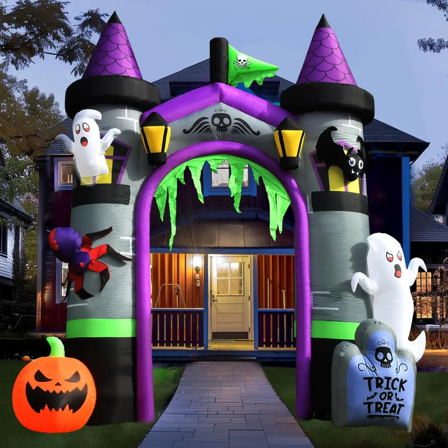 12.5 FT Inflatable Halloween Archway Scary Giant Outdoor Decoration with Ghost Pumpkin And Spider Home Garden Festive Accessory