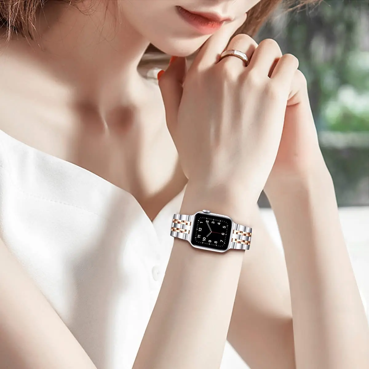 For Apple Watch Band Series 7 6 Se 5 4 3 42 Mm 44mm Stainless Steel Bracelet Iwatch 38mm 41mm 40mm 45mm Replacement Adjustable image 3