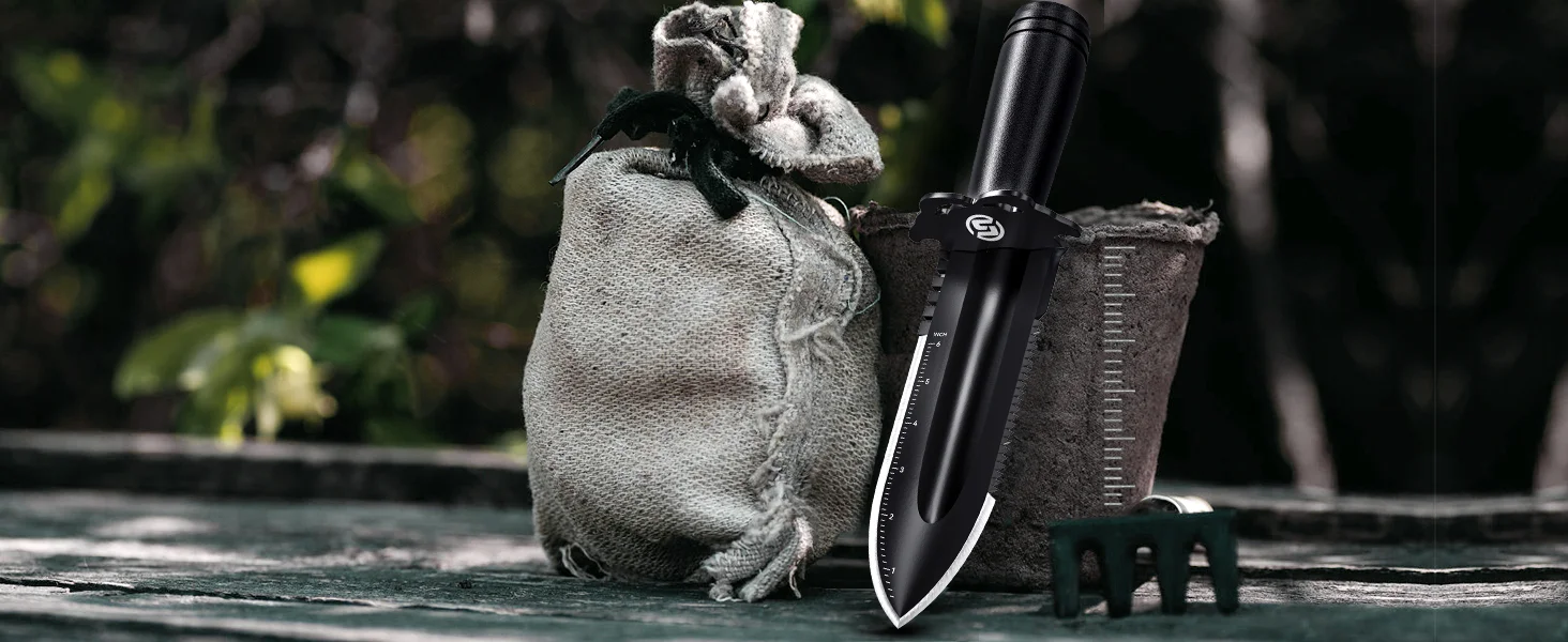 【SUNPOW】Durable Garden Trowel with Carry Bag - Small Trowel with Double Serrated Edge, Digging Blade for Gardening & Camping, with Measurement Scale
