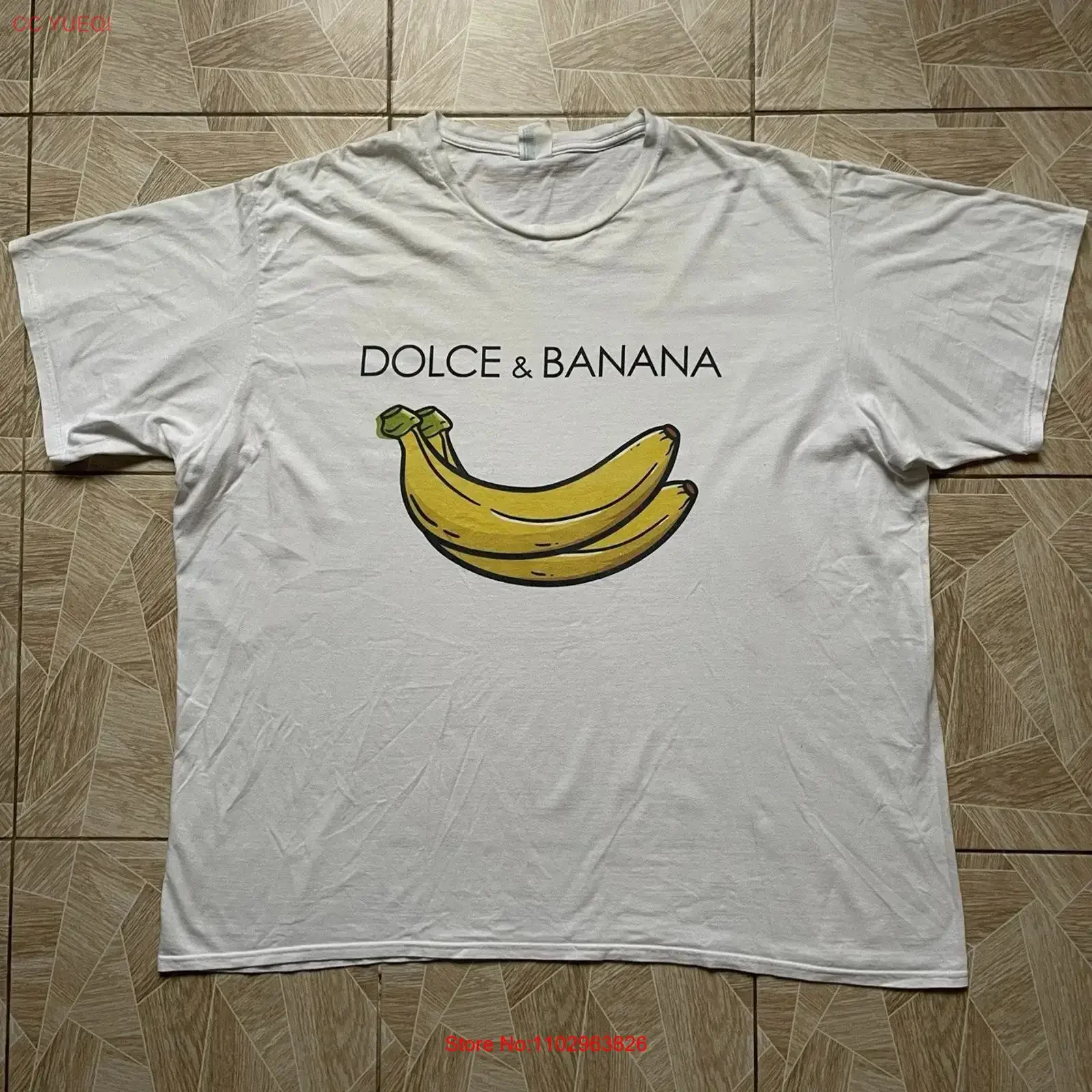 T-shirt drôle Dolce Banana 3XL blanc, humoristique, parodie, nouveauté, grande taille, vintage, délavé, vêtements de créateur, polyvalent, élégant, extensible