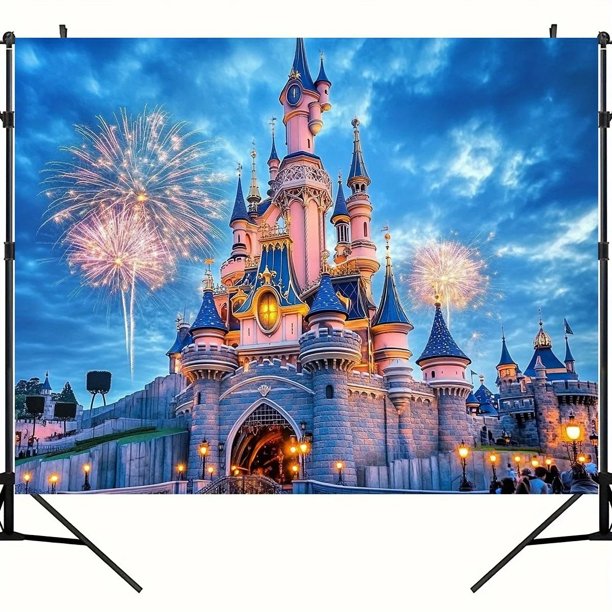 2D plane, castle-themed background fabric - Fireworks, blue sky design - view 4