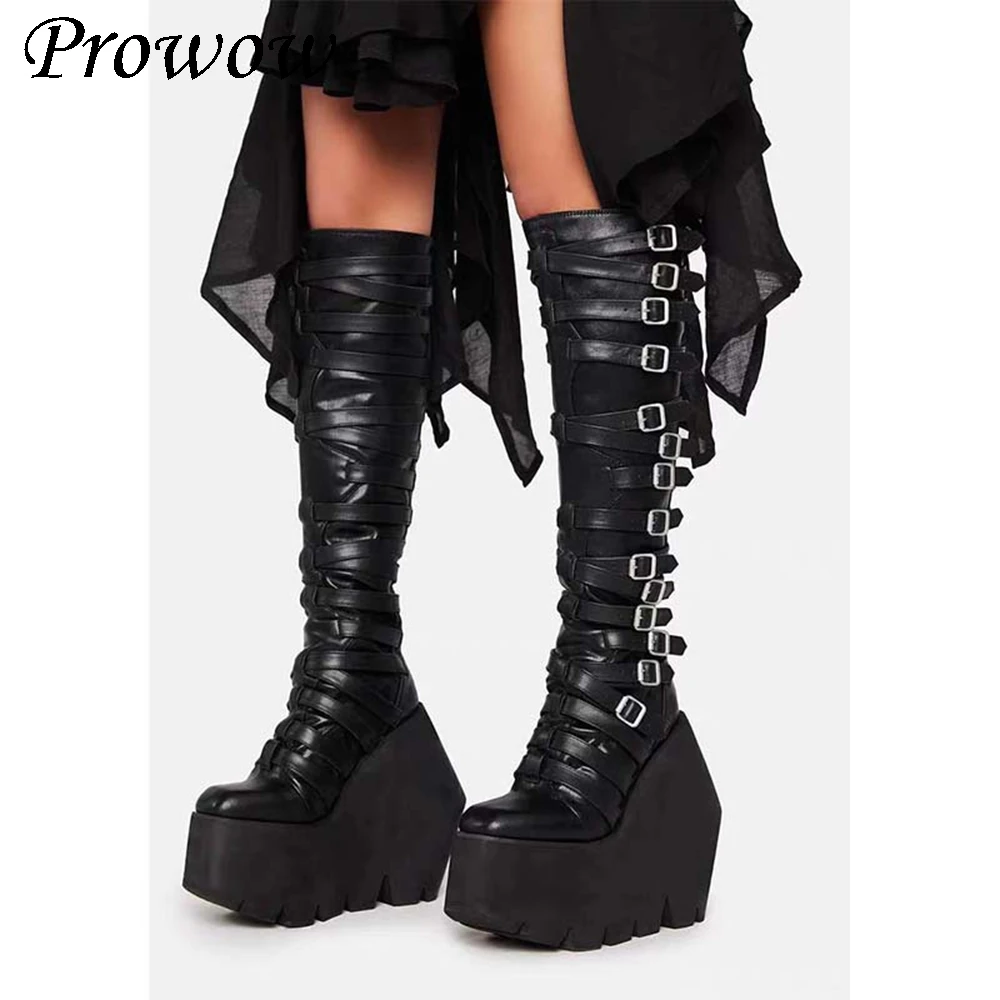 

Новые сапоги до колена с пряжкой на ремне и толстой подошвой, женская обувь Zapatos Mujer