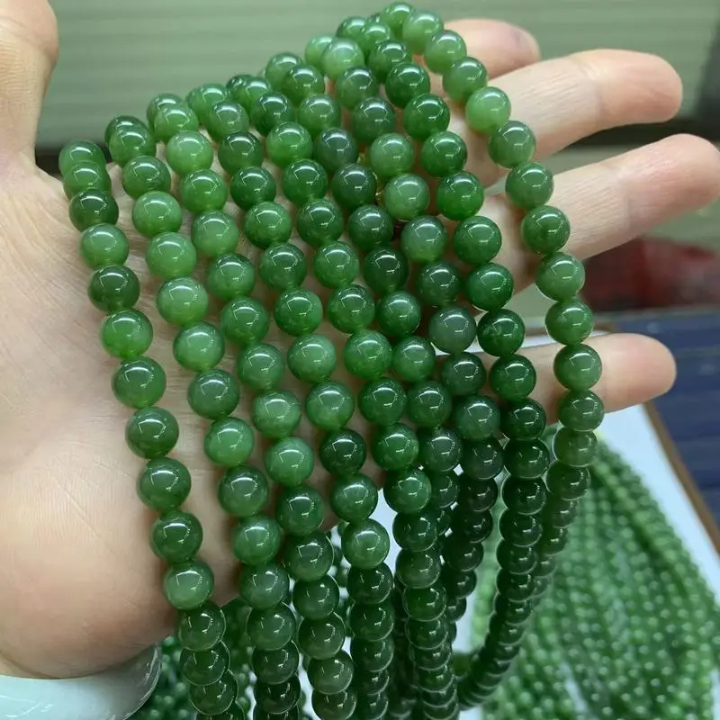 Hetian Jasper, Wave-Shaped Green With No Black Spots, 56 Beads, 8Mm , Mother'S Necklace