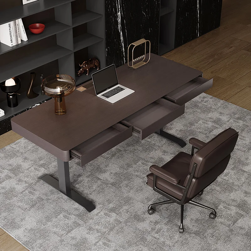 Modern Simple Intelligent Electric Lifting Desk Italian Minimal  Wood Computer Work Desk Electric Desk Leg With Socket