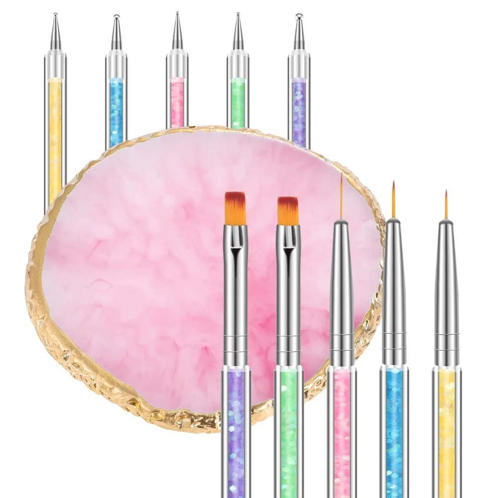 6 Pieces Nail Art Resin Palette Set with 5 Brushes Smooth Surface for Nail Design Nail Tech Supplies Tools Includes Detail and Dotting Brushes for Salon or DIY Easy to Clean