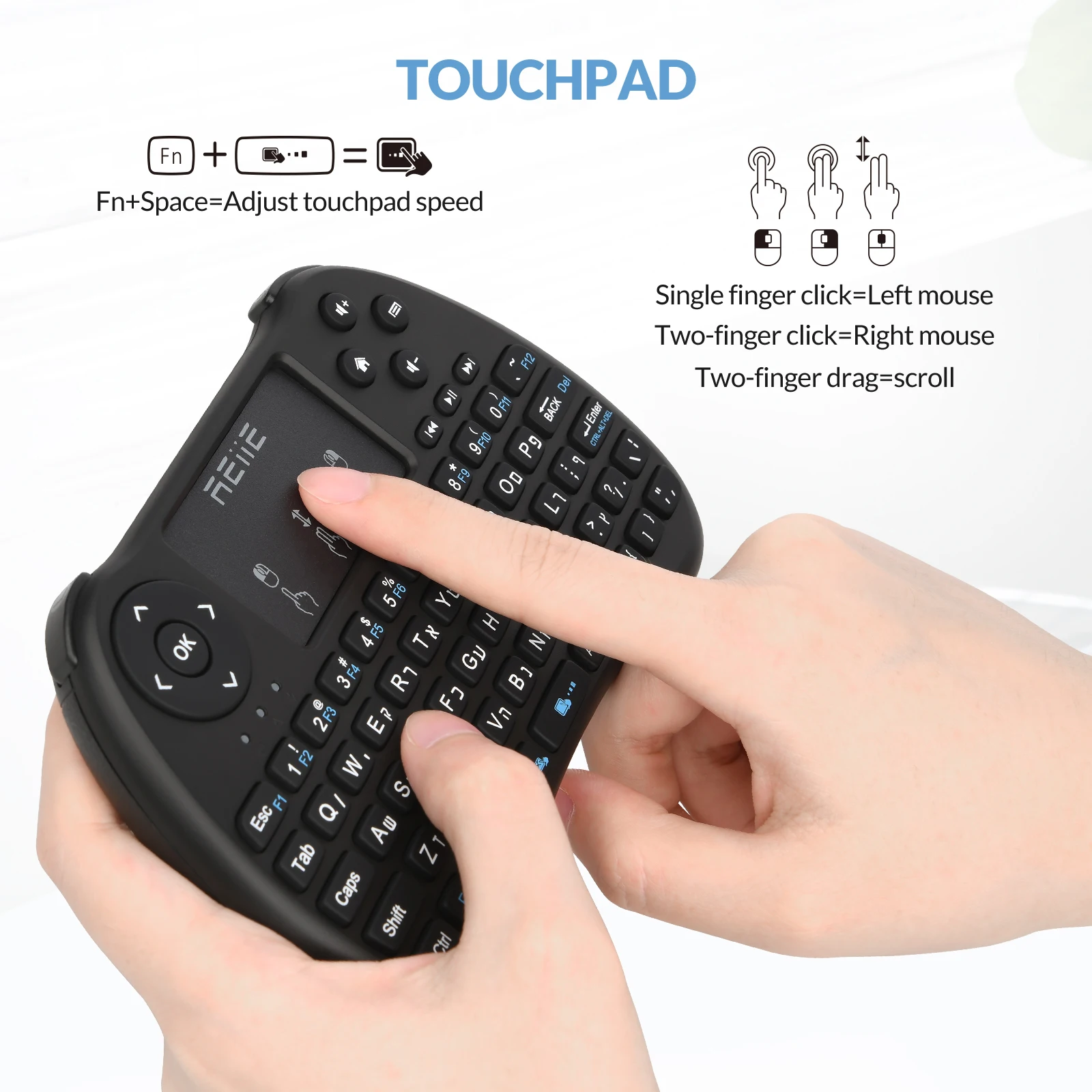 H9S Hebrew Mini Keyboard,2.4GHz Handheld Smart TV Remote Keyboard with Touchpad for PC Smart TV, Android TV Box, Windows 7 8 10