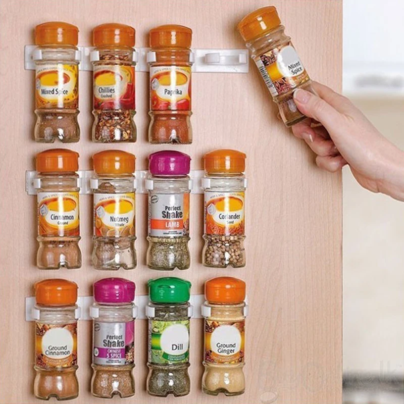 1/2/4 Layers Spice Rack Organizer Wall Cabinet Door Hanging Spice Jars Clip Hooks Set Storage Holder Gripper Kitchen Accessories