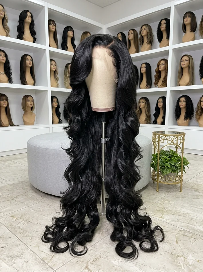 

40 Inch Extra Long 250% Density Natural Black Premium 13x4 HD Lace Frontal Body Wave Bouncy Silky Soft 13x6 Remy Human Hair Wigs Pre Plucked Hairline Invisible Bleached Knots 5x5 Closure Wear and Go Tape Free Thick Full Ends
